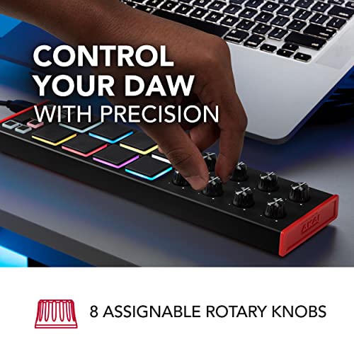 AKAI Professional LPD8 - USB MIDI Controller with 8 Responsive RGB MPC Drum Pads for Mac and PC, 8 Assignable Knobs and Music Production Software,Black