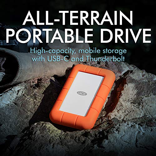 LaCie Rugged Thunderbolt USB-C 5TB External Hard Drive Portable HDD – USB 3.0 compatible, Drop Shock Dust Water Resistant, 1 Mo Adobe CC (STFS5000800)