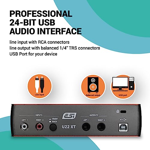 ESI U22 XT Professional Audio Interface: XLR/TRS Combo with Phantom Power, Hi-Z Input, RCA Line-In, Ultra-Low Latency, Recording for Studio and Easy, Stable Connectivity