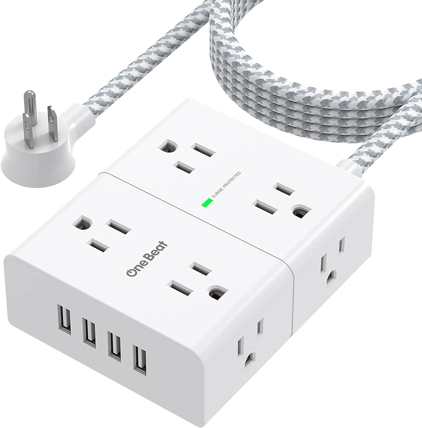 Power Strip Surge Protector with USB, 8 Widely Outlets 4 USB Ports 6Ft Extension Cord with Flat Plug, 3 Sided Wall Outlet Extender USB Desktop Charging Station for Home Office Travel Dorm, 900J