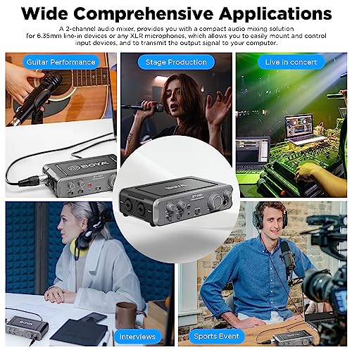 BOYA Audio Interface for for The Guitarist, Vocalist, Podcaster, Producer 44.1k-192kHz High-Fidelity Audio Mixer for Recording, Streaming Computers Microphone with XLR/6.35MM/48V Phantom Power by-AM1