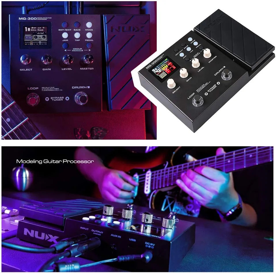 NUX MG-300 Modeling Guitar Processor Guitar Multi-Effects Pedal Amp Modeling 56 Drum 60s 24-bit Loop Recording Metronome Tuner Function