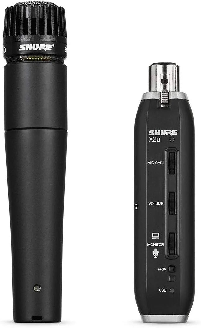 Shure SM57 Cardioid Dynamic Instrument Microphone with Pneumatic Shock Mount, A25D Mic Clip, Storage Bag, 3-pin XLR Connector, No Cable Included (SM57-LC)