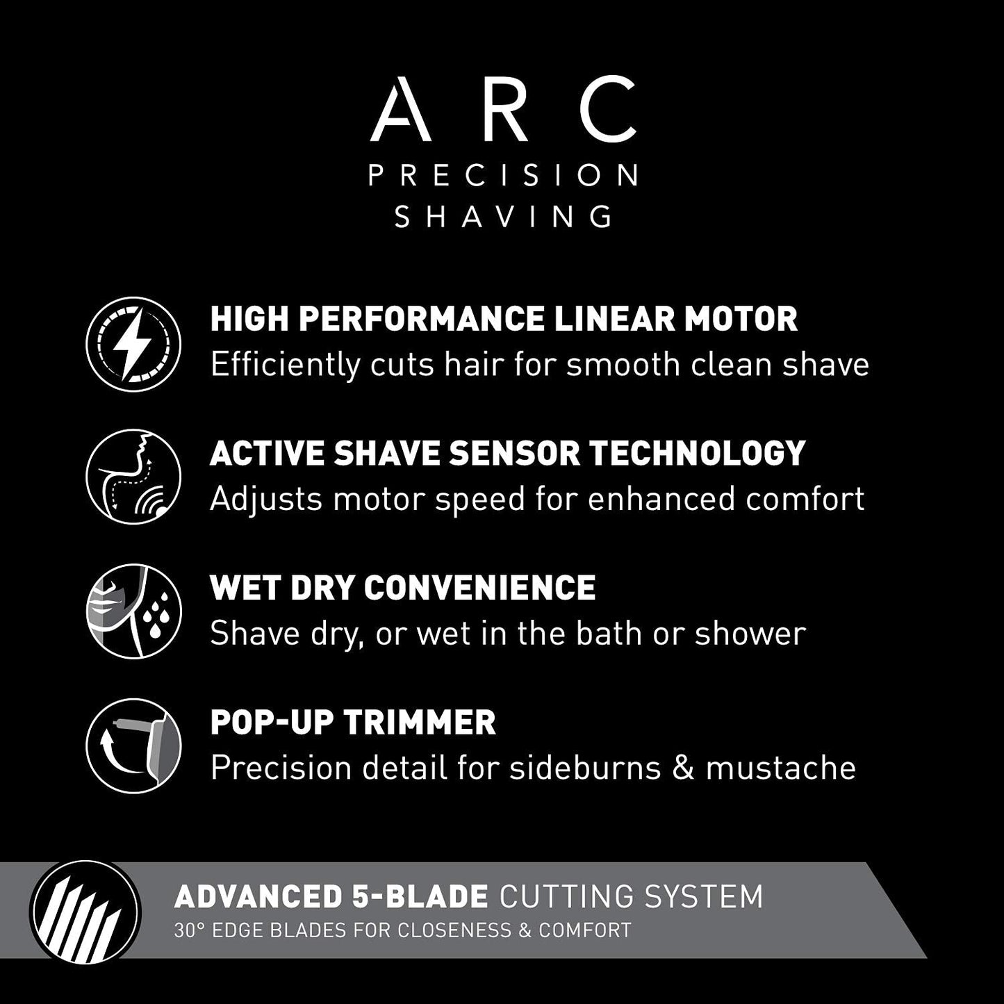 Panasonic Arc5 Electric Razor for Men ES-LV65-S + Replacement Outer Foil WES9173P, 5 Blade Shaver and Trimmer, Shave Sensor and Multi Flex Pivoting Head, ES-COS65, Black