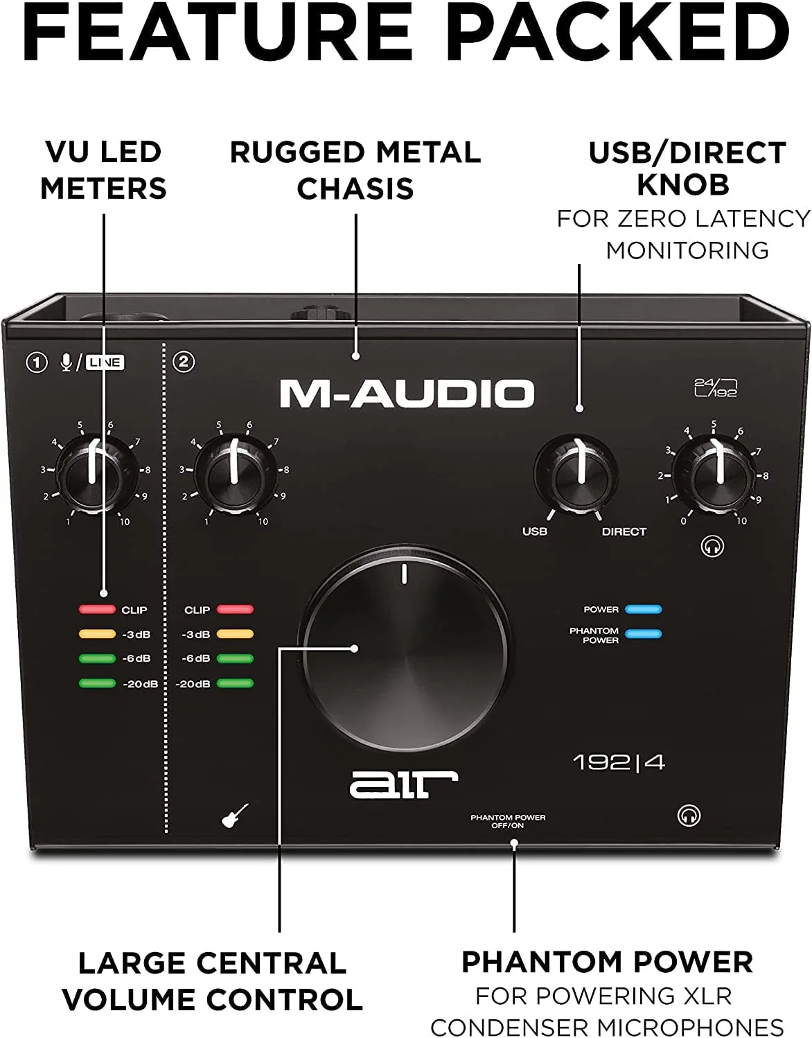 M-Audio AIR 192x4 USB C Audio Interface for Recording, Podcasting, Streaming with Studio Quality Sound, 1 XLR in and Music Production Software