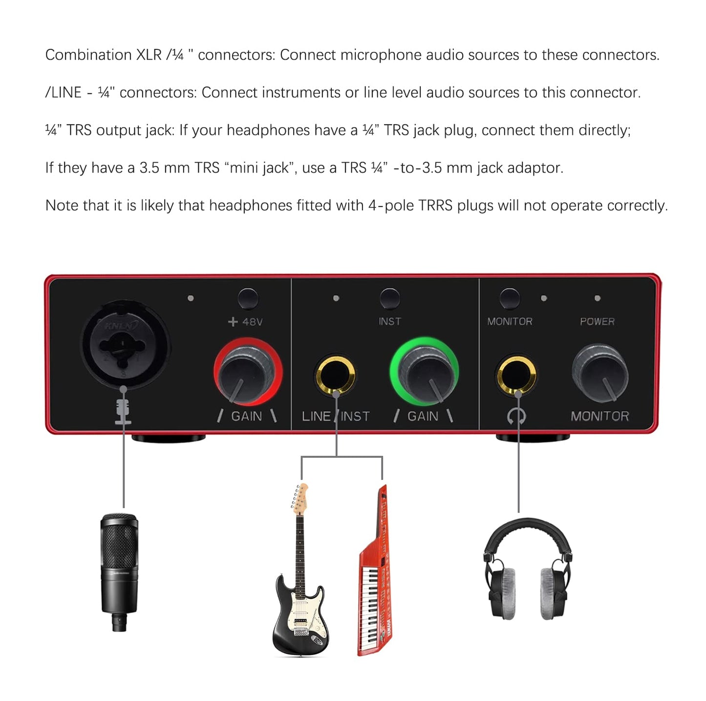 USB Audio Interface with Mic Preamplifier XLR audio interface 48v for streaming Support Instrument Guitar or Bass Smartphone Tablet Computer and Other Equipment Recording