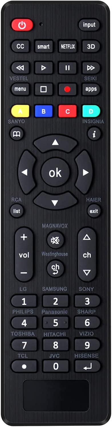 Universal Tv Remote for LG,Samsung, TCL, Philips, Vizio, Sharp, Sony, Panasonic, Sanyo, Insignia, Toshiba and Other Brands LCD LED 3D HDTV Smart TV Remote Control