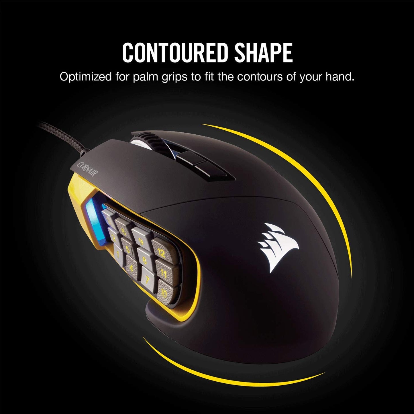 Corsair Scimitar Pro RGB - MMO Gaming Mouse - 16,000 DPI Optical Sensor - 12 Programmable Side Buttons - Yellow, Model Number: CH-9304011-NA