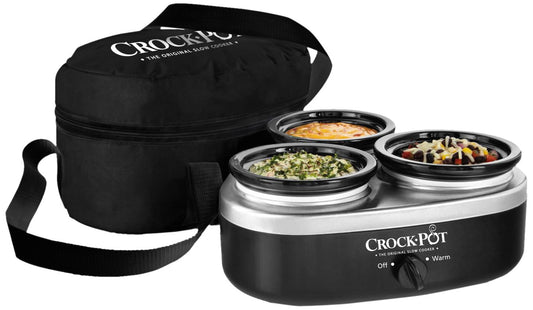 Crock-Pot 16-Ounce Little Triple Dipper Slow Cooker, Silver and Black, SCRMTD307-DK