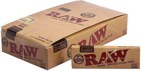 Raw Unrefined Classic 1.25 1 1/4 Size Cigarette Rolling Papers Full Box of 24 Pack