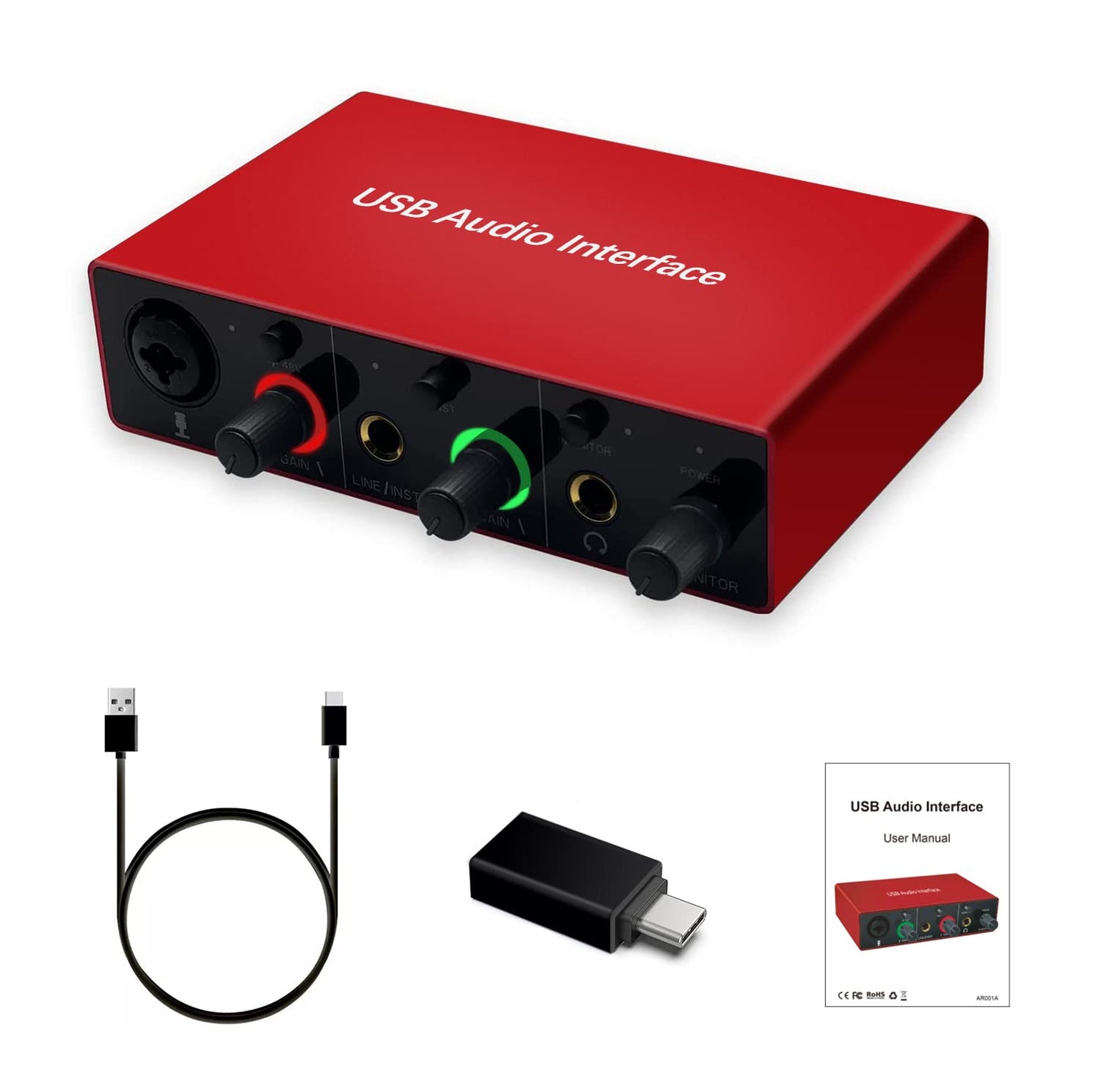 USB Audio Interface with Mic Preamplifier XLR audio interface 48v for streaming Support Instrument Guitar or Bass Smartphone Tablet Computer and Other Equipment Recording