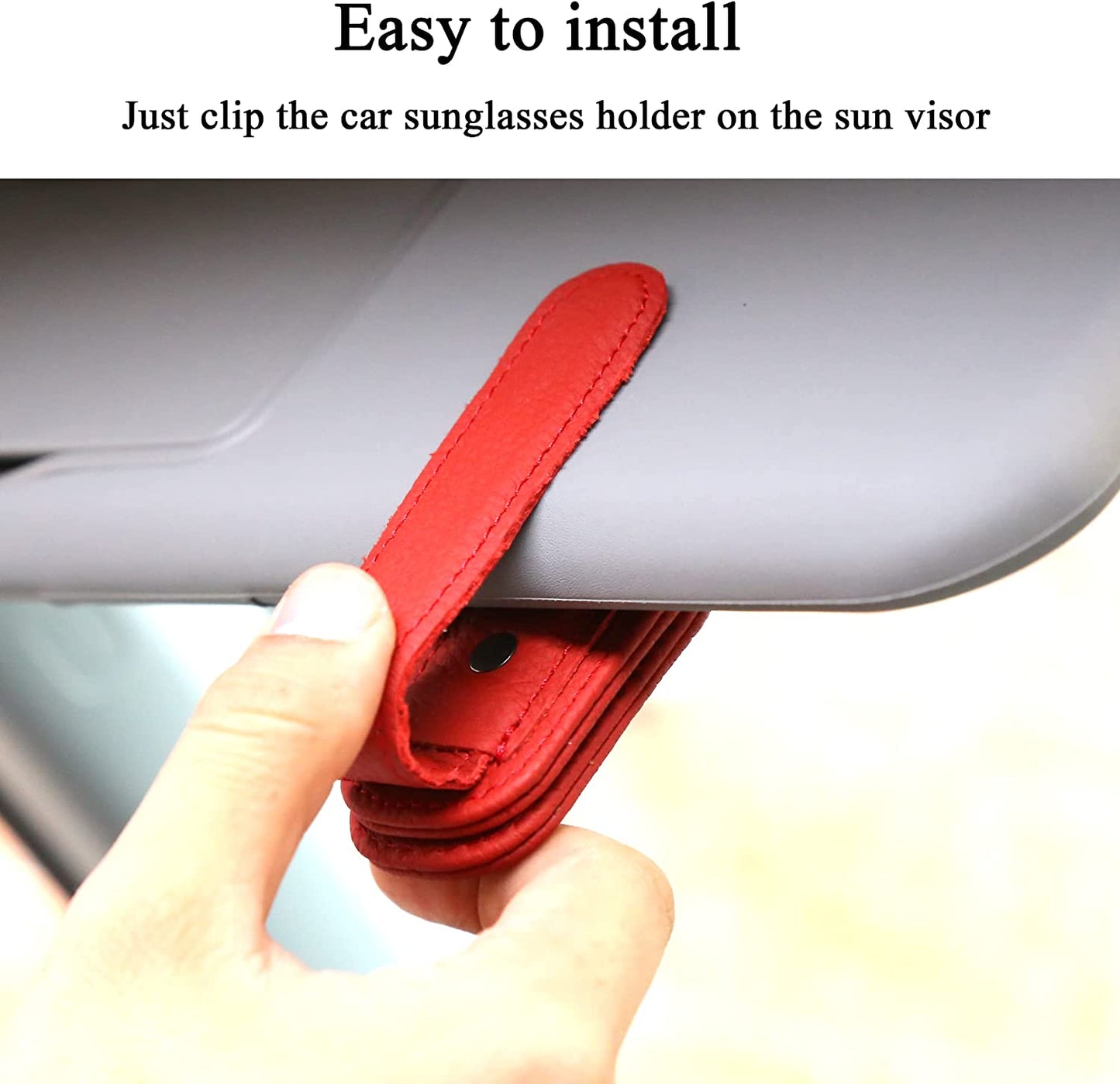 KIWEN Sunglasses Holders for Car Sun Visor, Magnetic Leather Glasses Eyeglass Hanger Clip for Car, Ticket Card Clip Eyeglasses Mount, Car Visor Accessories(Black)