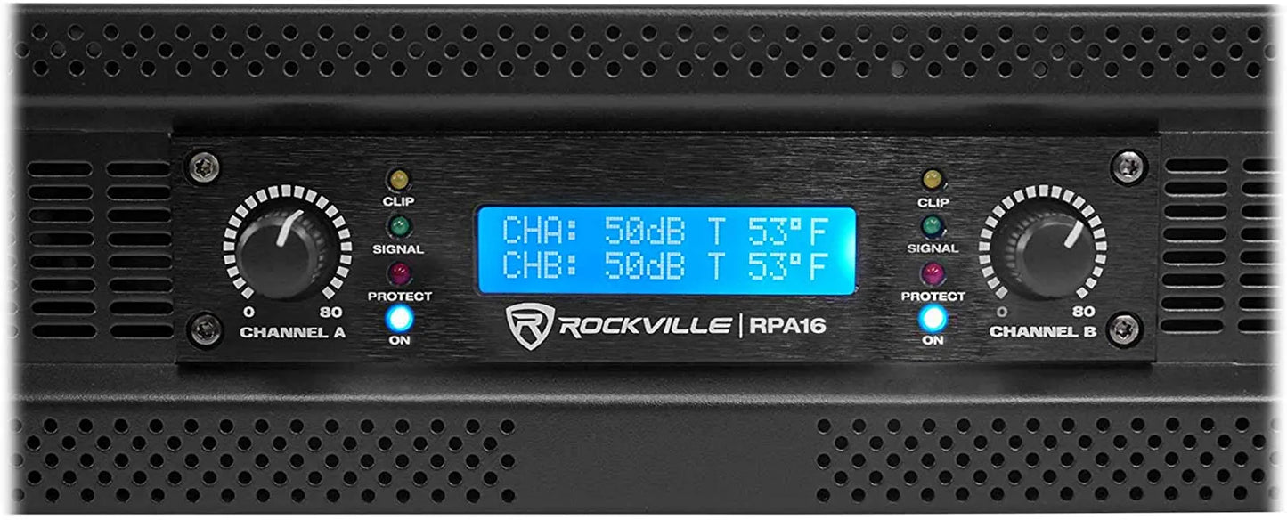 Rockville RPA16 10000 Watt Peak / 3000w RMS 2 Channel Power Amplifier Pro/DJ Amp