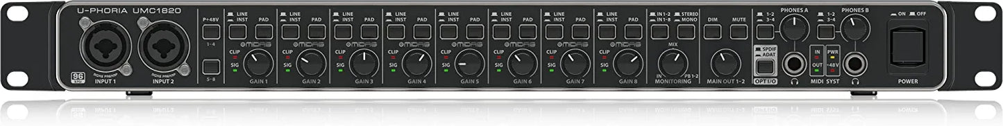 Behringer U-PHORIA UMC1820 Audiophile 18x20, 24-Bit/96 kHz USB Audio/MIDI Interface with Midas Mic Preamplifiers