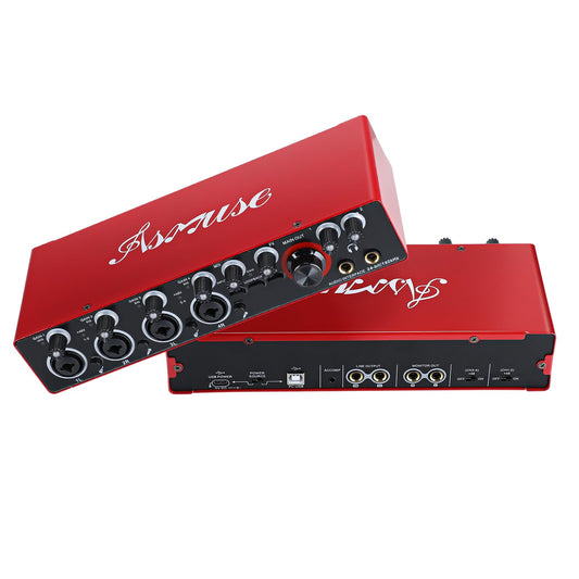 Asmuse 4 Channels USB Audio Interface, 24-bit/192 kHz High-Fidelity Audio Interfaces, Studio Quality Recording, Sound Card for Guitarist, Vocalist, Podcaster or Producer, Red