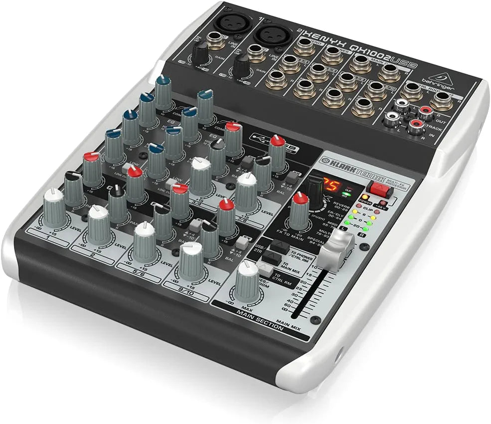 Behringer XENYX QX1002USB Premium 10-Input 2-Bus Mixer with XENYX Mic Preamps and Compressors, British EQ, Klark Teknik Multi-FX Processor and USB/Audio Interface