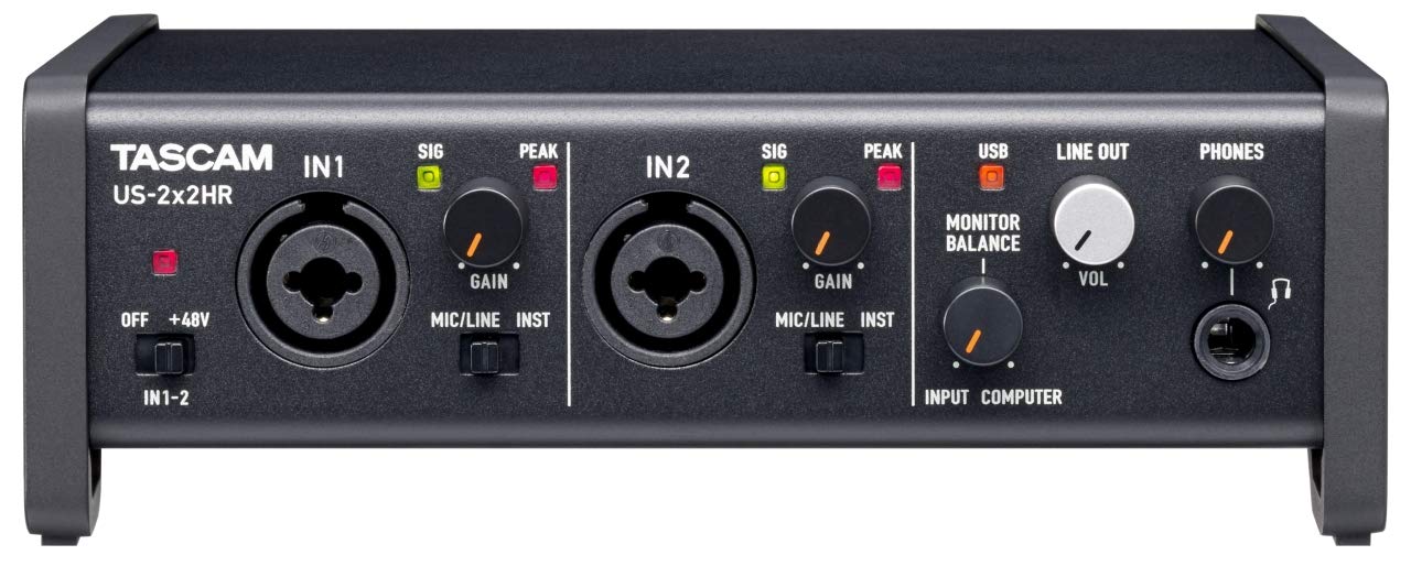 Tascam US-2x2HR 2 Mic 2IN/2OUT High Resolution Versatile USB Audio Interface for Recording, Streaming, Podcasting, Songwriting