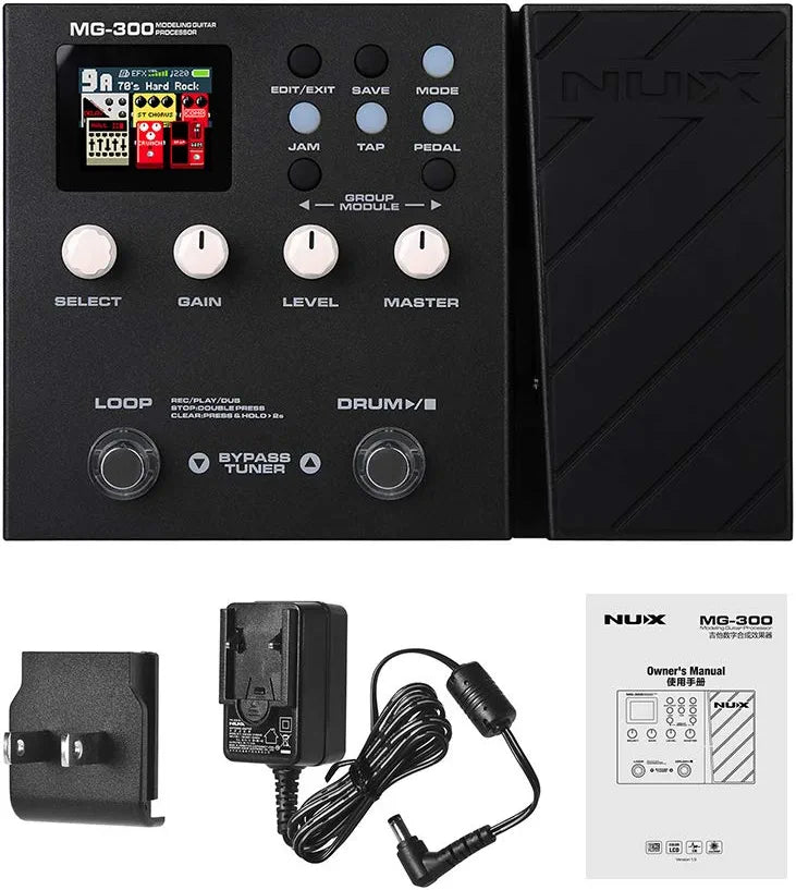 NUX MG-300 Modeling Guitar Processor Guitar Multi-Effects Pedal Amp Modeling 56 Drum 60s 24-bit Loop Recording Metronome Tuner Function