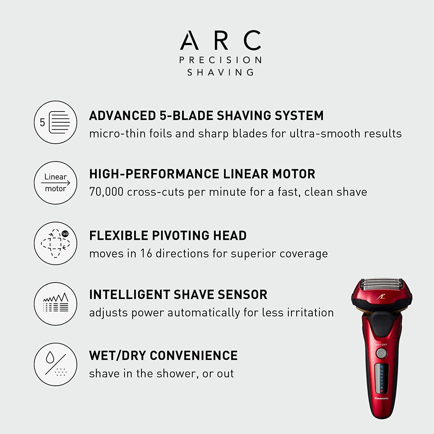 Panasonic Arc5 Electric Razor for Men ES-LV65-S + Replacement Outer Foil WES9173P, 5 Blade Shaver and Trimmer, Shave Sensor and Multi Flex Pivoting Head, ES-COS65, Black