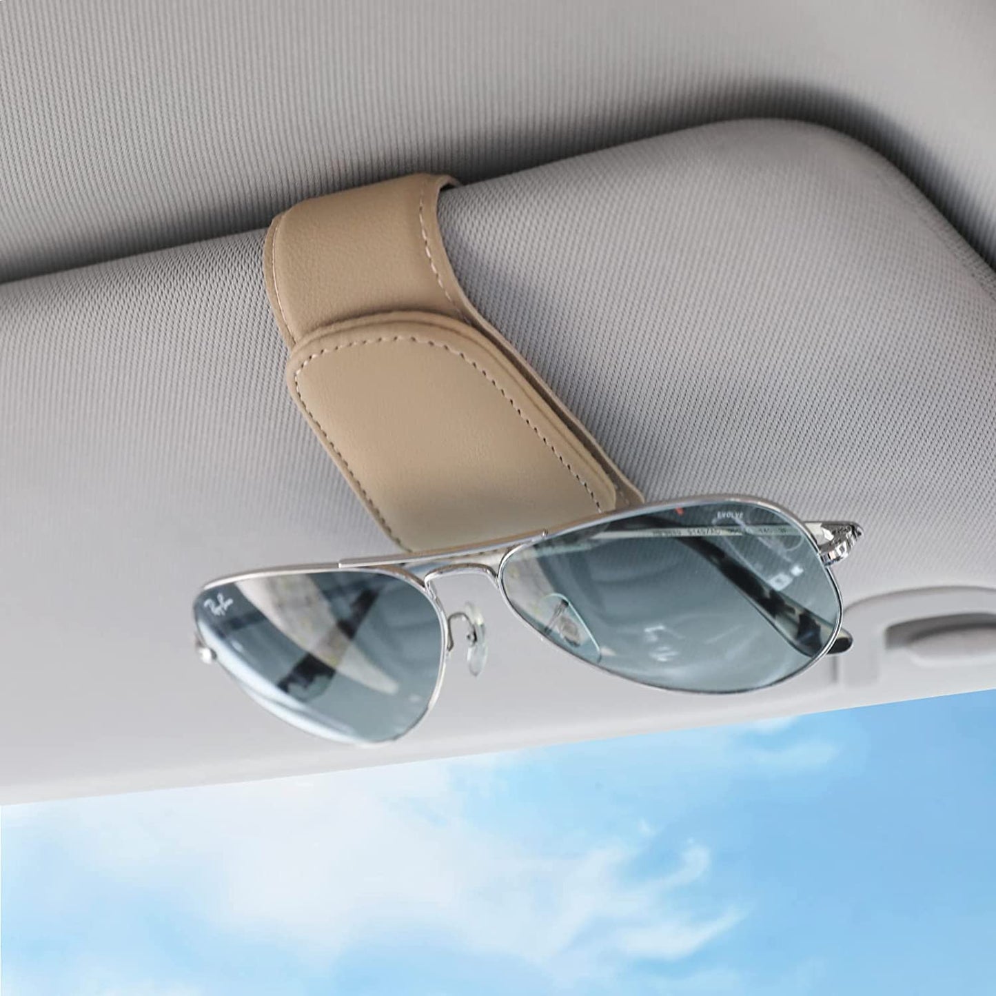 Sunglass Holder for Car Visor Sunglasses Clip Magnetic Leather Glasses Eyeglass Holder Truck Car Interior Accessories Universal for Woman Man -Black