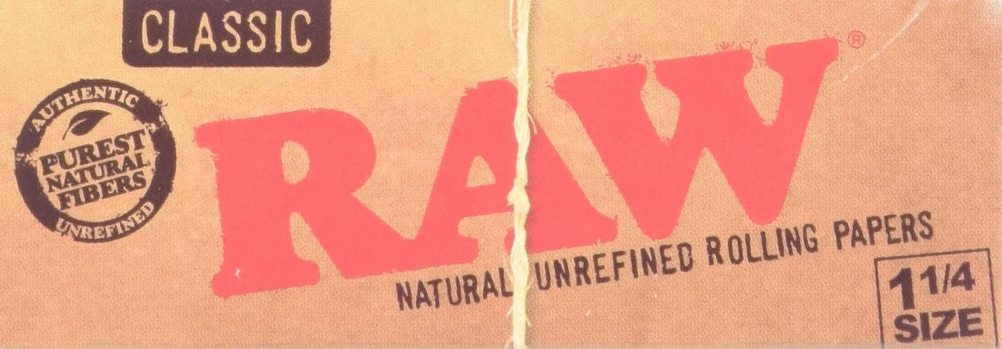 Raw Unrefined Classic 1.25 1 1/4 Size Cigarette Rolling Papers Full Box of 24 Pack