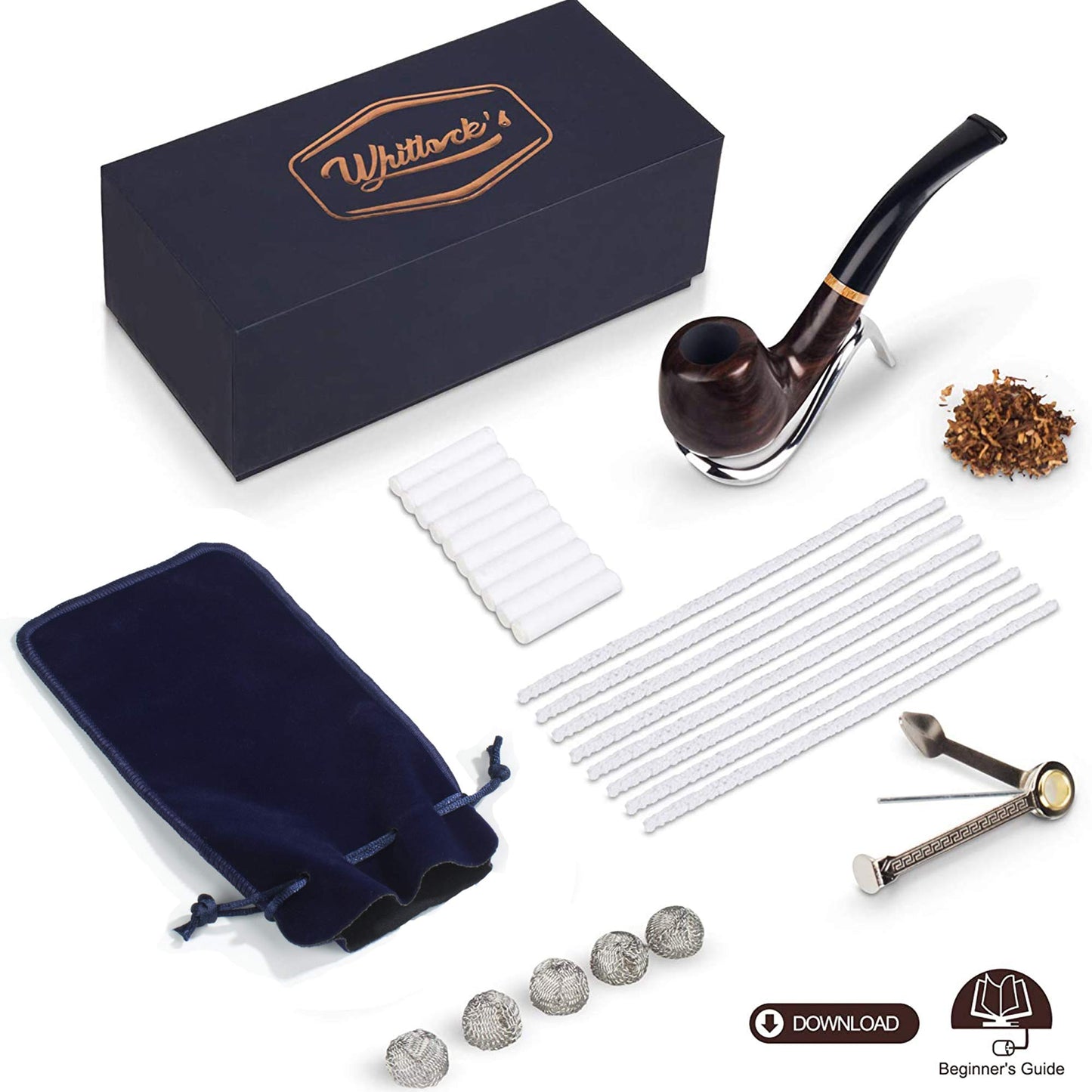 Whitluck's Tobacco Pipe, Handmade Wood Smoking Pipe, Perfect Beginner Pipe Kit for Smoking with Ultimate Guide E-Book, Gift Set and Accessories (Sunny Yellow)