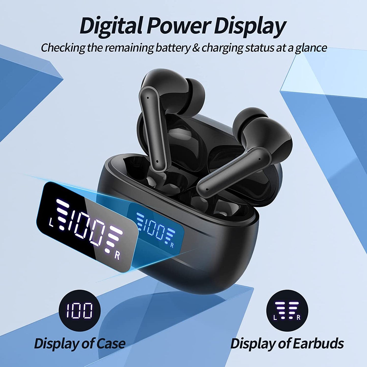 Wireless Earbuds 76H Playtime Bluetooth Earbuds Built in Noise Reduction Mic Clear Calls Bluetooth Headphones LED Power Display Charging Case Light Weight IPX7 Waterproof Earphones for Sports Workout