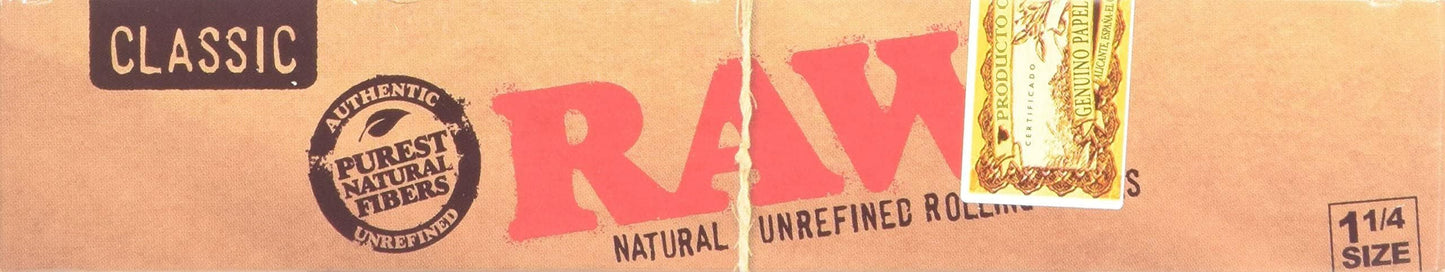 Raw Unrefined Classic 1.25 1 1/4 Size Cigarette Rolling Papers Full Box of 24 Pack