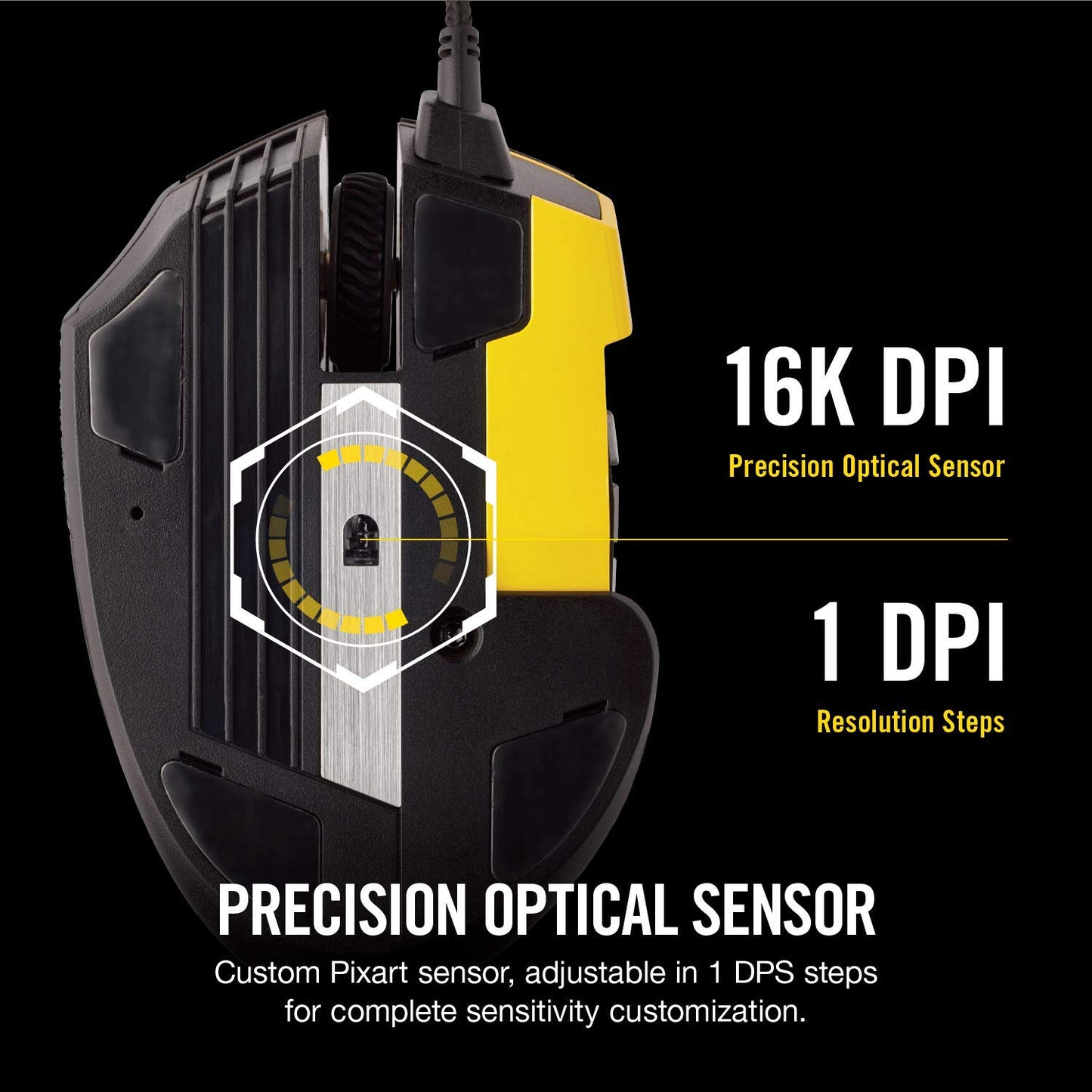 Corsair Scimitar Pro RGB - MMO Gaming Mouse - 16,000 DPI Optical Sensor - 12 Programmable Side Buttons - Yellow, Model Number: CH-9304011-NA