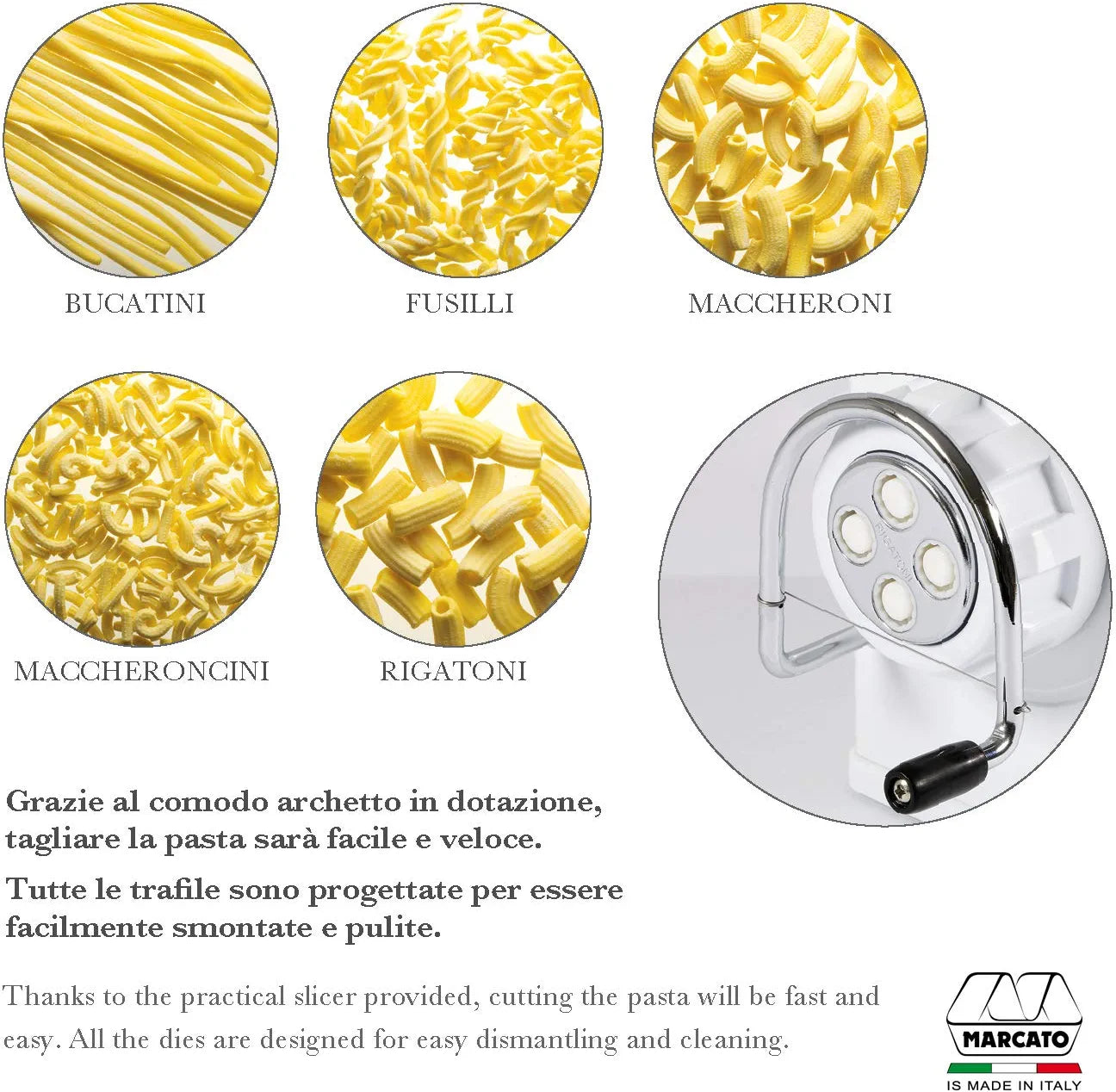 Atlas Regina Extruder Pasta Maker, Made in Italy, Chrome-Plated Steel, Shockproof Plastic, Includes 5 Die, Instructions