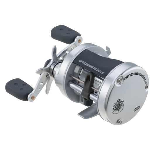 Abu Garcia Ambassadeur S Conventional Reel, Size 5500 (1292732), 1 Stainless Steel Ball Bearings + 1 Roller Bearing, Synthetic Star Drag, Max of 11lb | 4.9kg,Silver