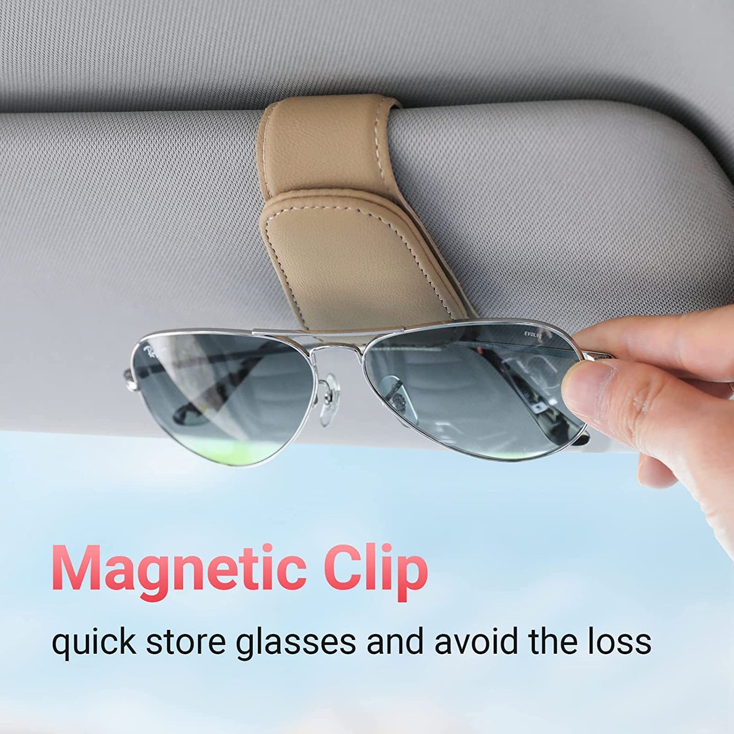 Sunglass Holder for Car Visor Sunglasses Clip Magnetic Leather Glasses Eyeglass Holder Truck Car Interior Accessories Universal for Woman Man -Black