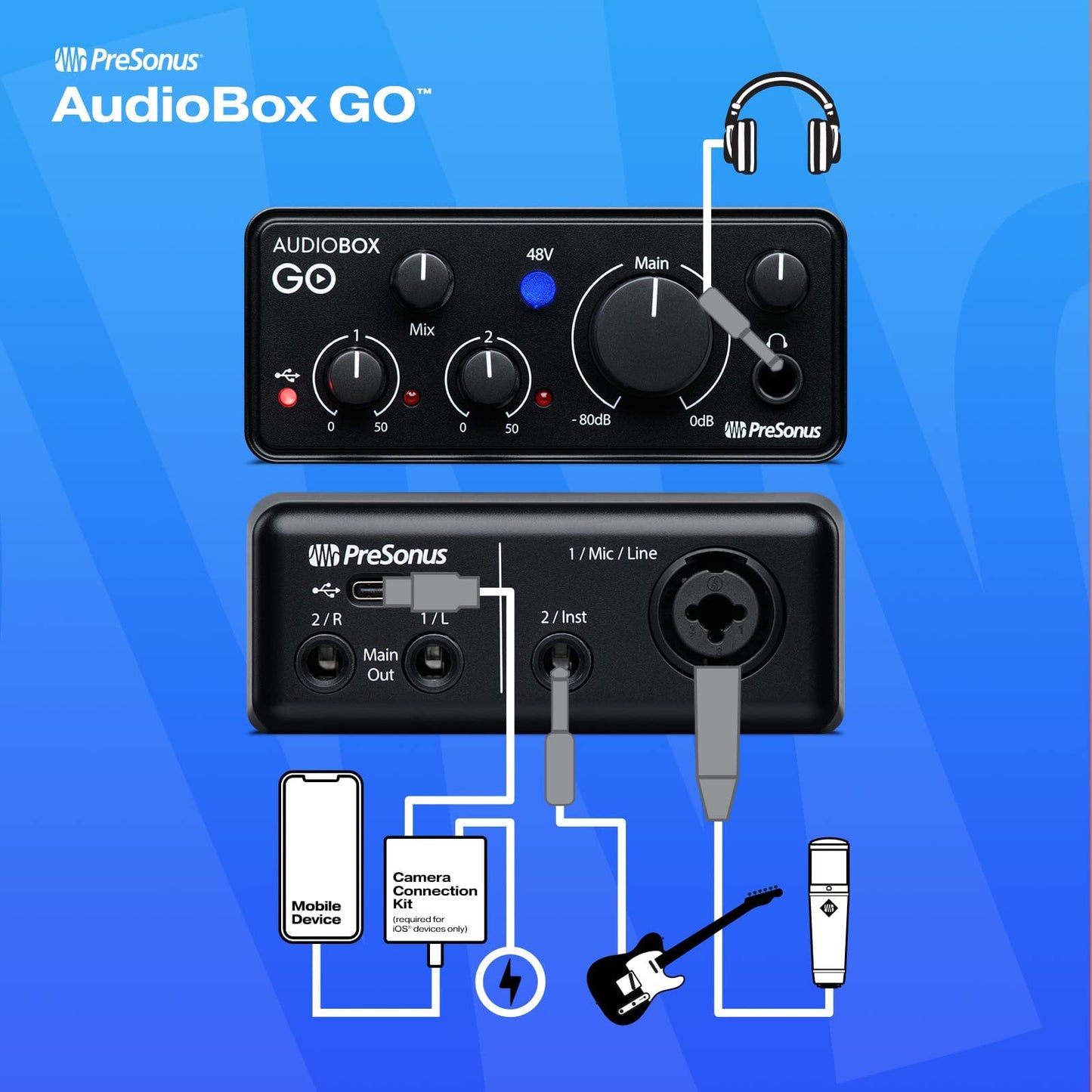 PreSonus AudioBox GO | USB-C Audio Interface for music production with Studio One DAW Recording Software, Music Tutorials, Sound Samples and Virtual Instruments