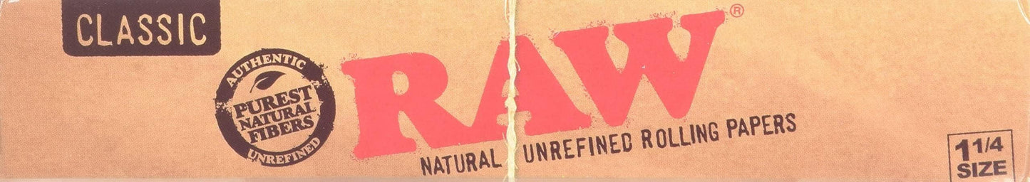 Raw Unrefined Classic 1.25 1 1/4 Size Cigarette Rolling Papers Full Box of 24 Pack