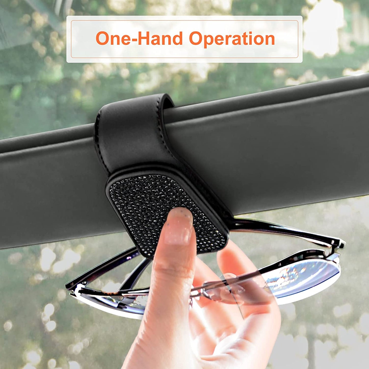 Luxury Sunglass Holder for Car Visor, Magnetic Clip Sunglasses Car Holder, Leather Glasses Holder Eyeglass Hanger Eyeglasses Mount, 2-Pack