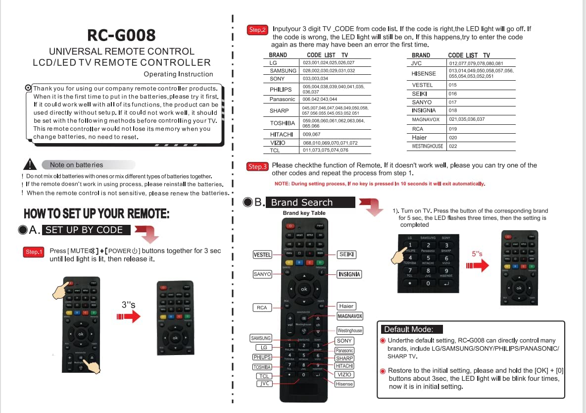 Universal Tv Remote for LG,Samsung, TCL, Philips, Vizio, Sharp, Sony, Panasonic, Sanyo, Insignia, Toshiba and Other Brands LCD LED 3D HDTV Smart TV Remote Control