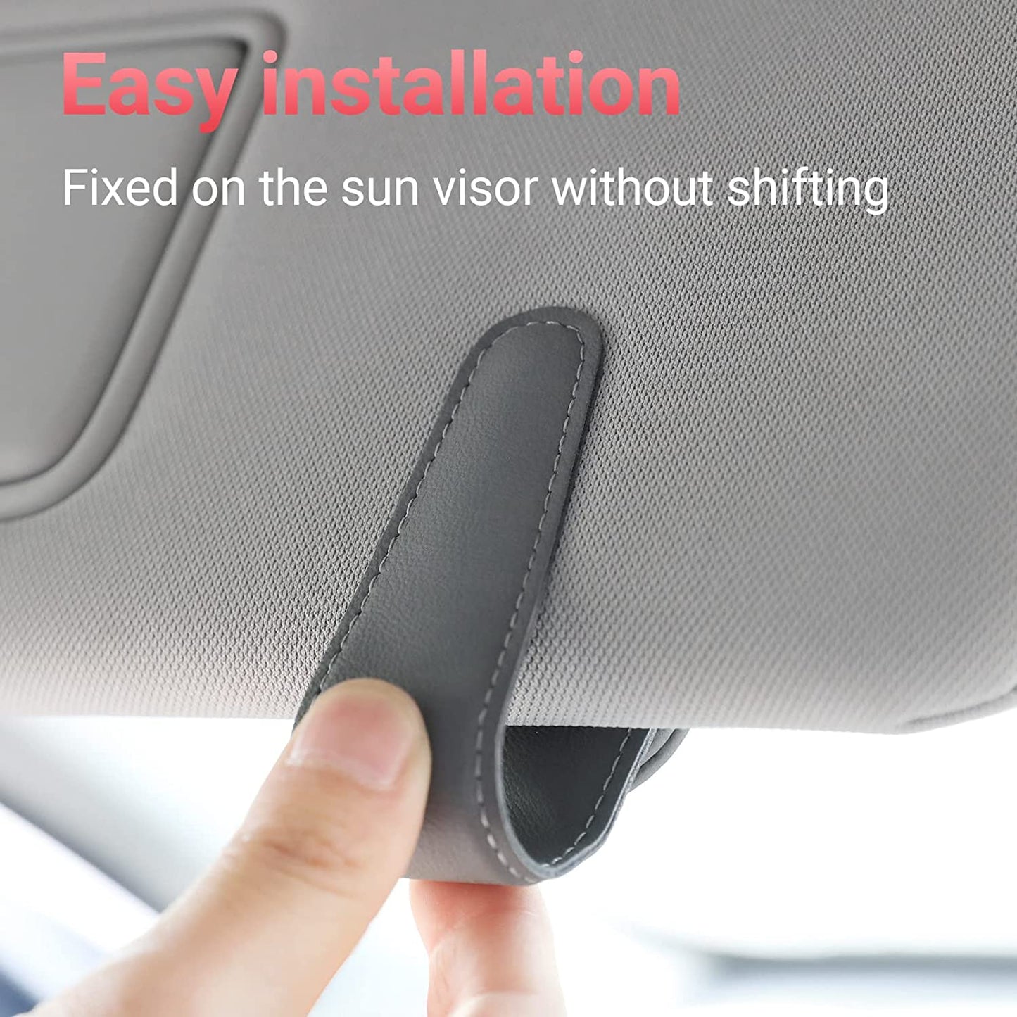 Sunglass Holder for Car Visor Sunglasses Clip Magnetic Leather Glasses Eyeglass Holder Truck Car Interior Accessories Universal for Woman Man -Black