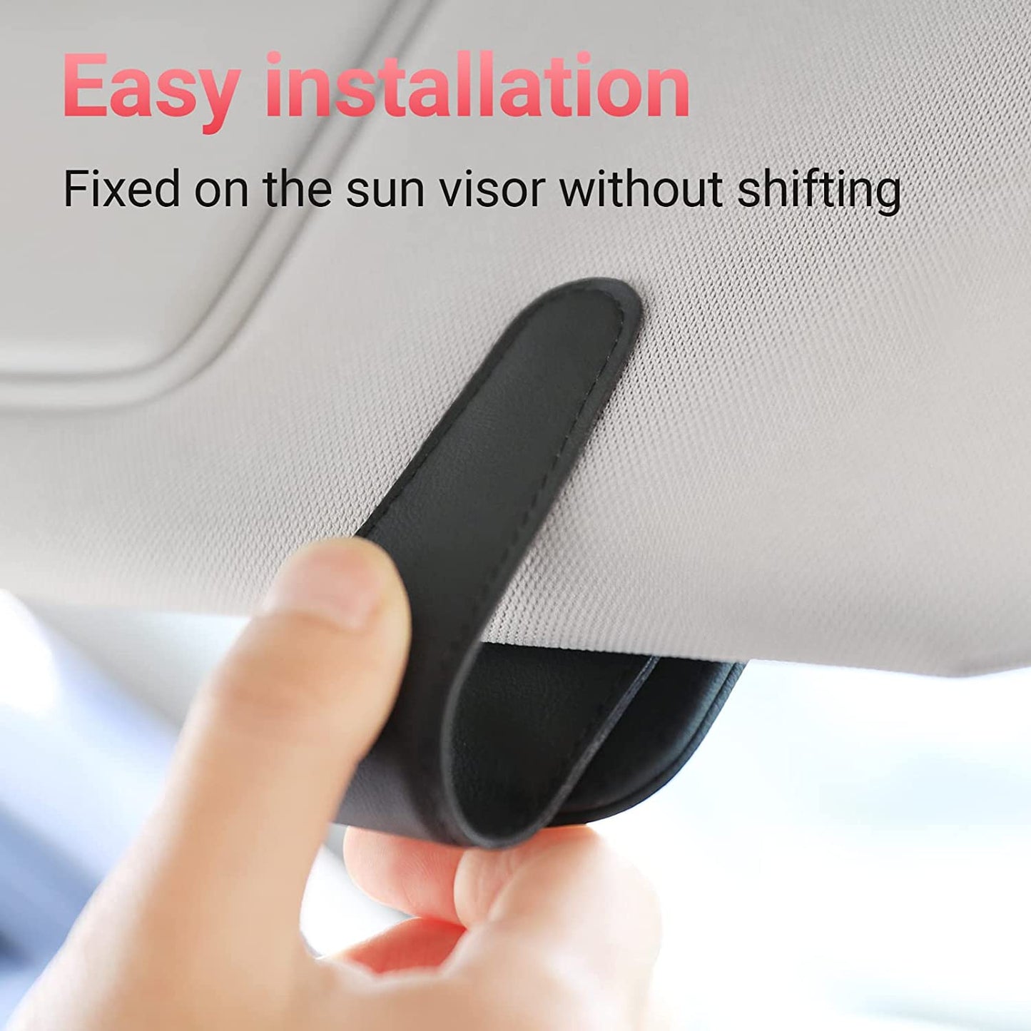 Sunglass Holder for Car Visor Sunglasses Clip Magnetic Leather Glasses Eyeglass Holder Truck Car Interior Accessories Universal for Woman Man -Black