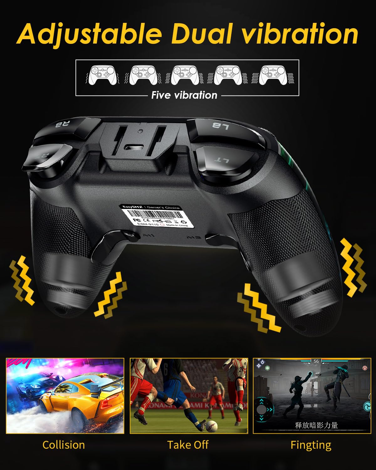 EasySMX PC Wireless Controller, Gaming Controller for Computer,Laptop,PS3,Android TV BOX, Nintendo Switch and Tesla with Turbo, Dual Vibration and 4 Programmable Keys, Battery Up to 14 Hours