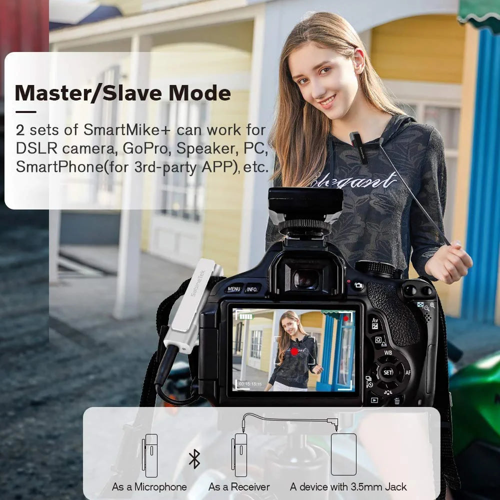 SmartMike+ True Wireless Stereo Lavalier Microphone for Content Creators, DSLR Camera Phone Computer Lapel Mic to Vlogging Youtuber Recording