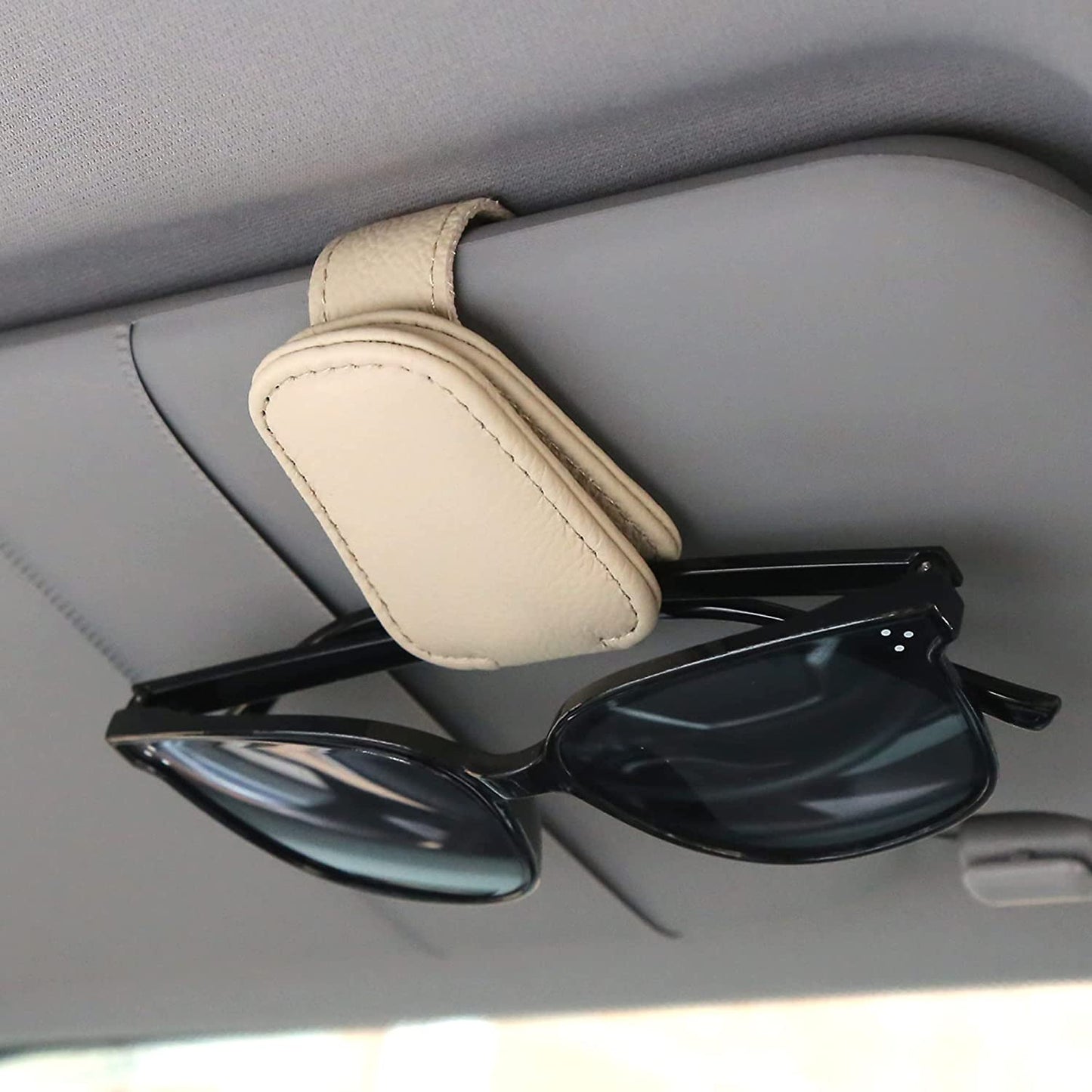 Sunglasses Holders for Car Sun Visor, Magnetic Leather Glasses Eyeglass Hanger Clip for Car, Ticket Card Clip Eyeglasses Mount, Car Visor Accessories(Black)