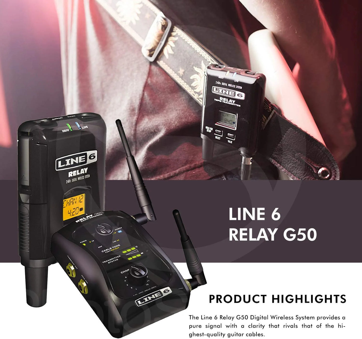 Line 6 Relay G50 Wireless Guitar System - Wired Tone, Wireless Freedom w/Power Kit Bundle