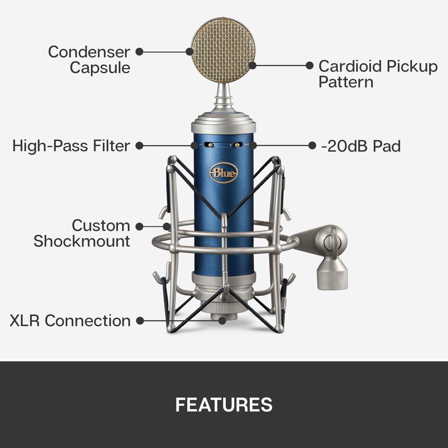 Blue Microphone Bluebird SL XLRCardioid Condenser Microphone for Recording, Streaming, Podcasting, Gaming, Mic with Large Diaphragm Cardioid Capsule, Shockmount and Protective Case