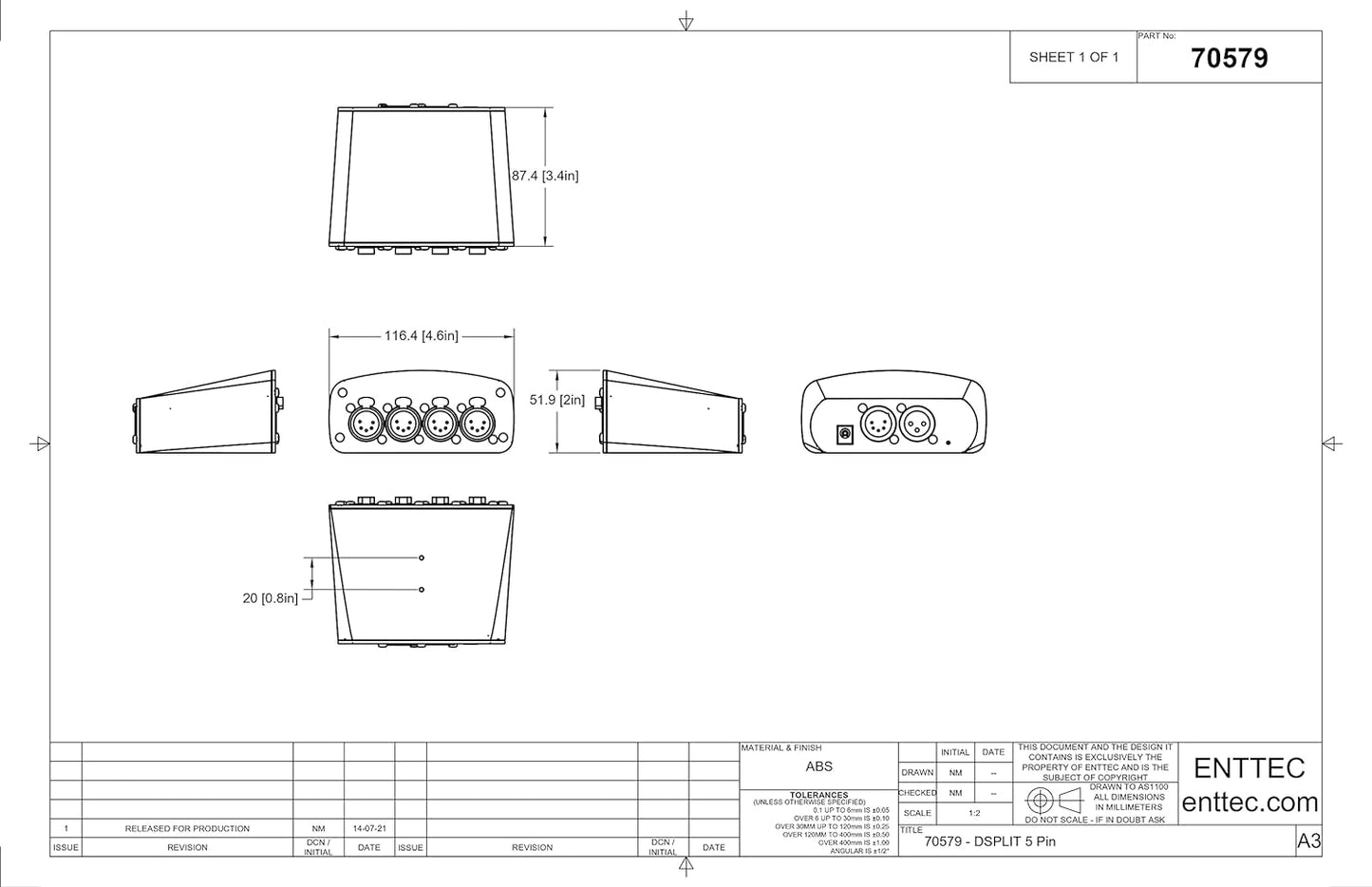 Enttec D-Split 70579 DMX 4 Port Isolated Splitter / Isolator (5-Pin)