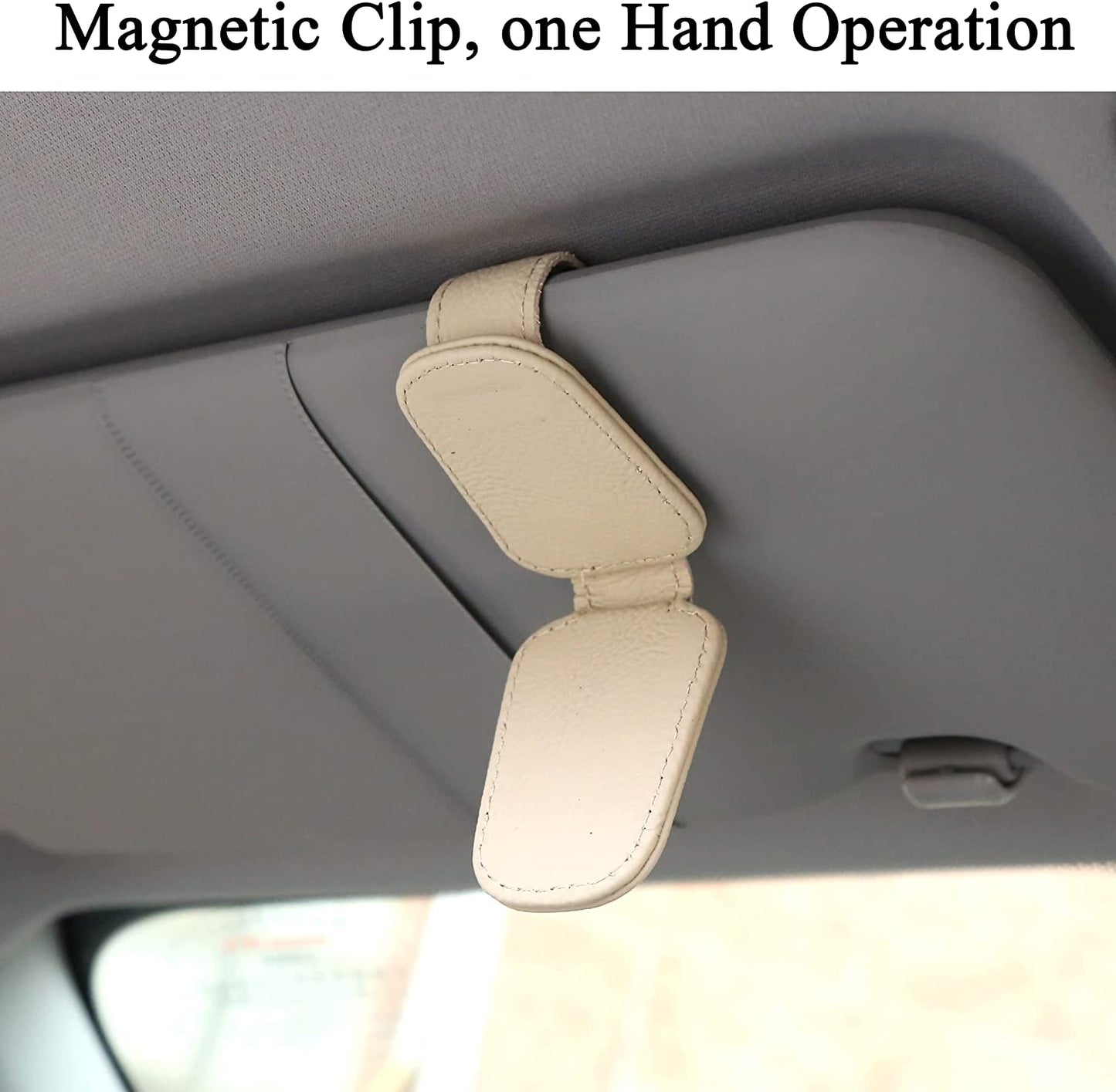 Sunglasses Holders for Car Sun Visor, Magnetic Leather Glasses Eyeglass Hanger Clip for Car, Ticket Card Clip Eyeglasses Mount, Car Visor Accessories(Black)