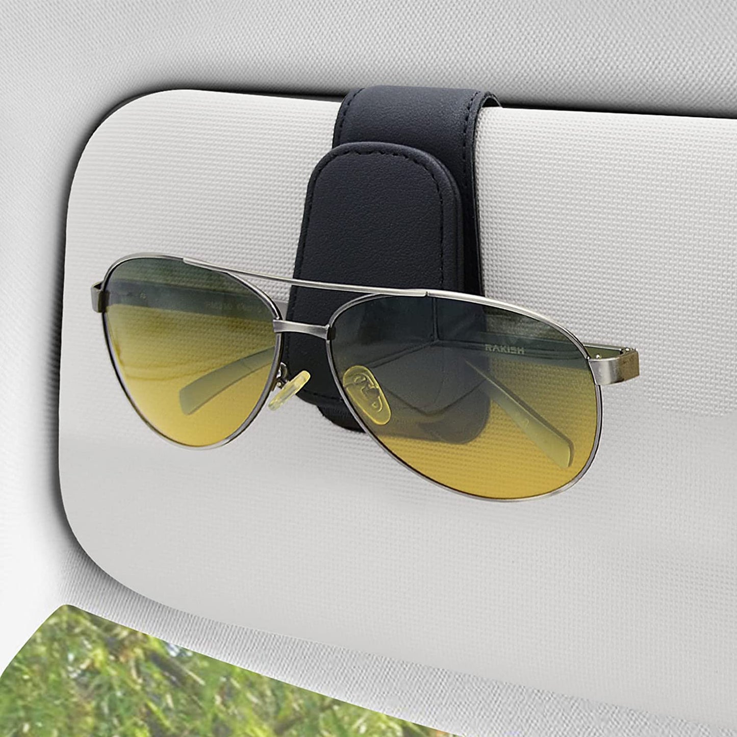 Luxury Sunglass Holder for Car Visor, Magnetic Clip Sunglasses Car Holder, Leather Glasses Holder Eyeglass Hanger Eyeglasses Mount, 2-Pack
