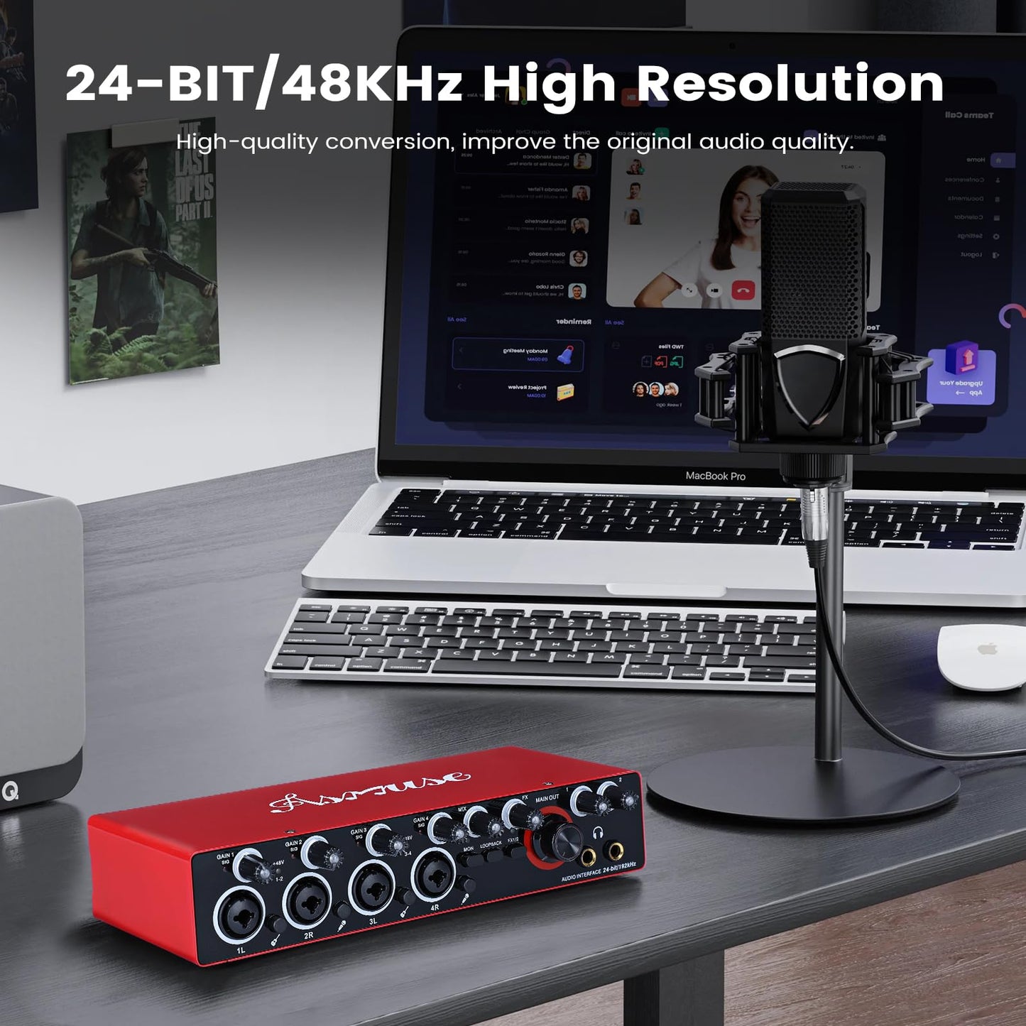 Asmuse 4 Channels USB Audio Interface, 24-bit/192 kHz High-Fidelity Audio Interfaces, Studio Quality Recording, Sound Card for Guitarist, Vocalist, Podcaster or Producer, Red