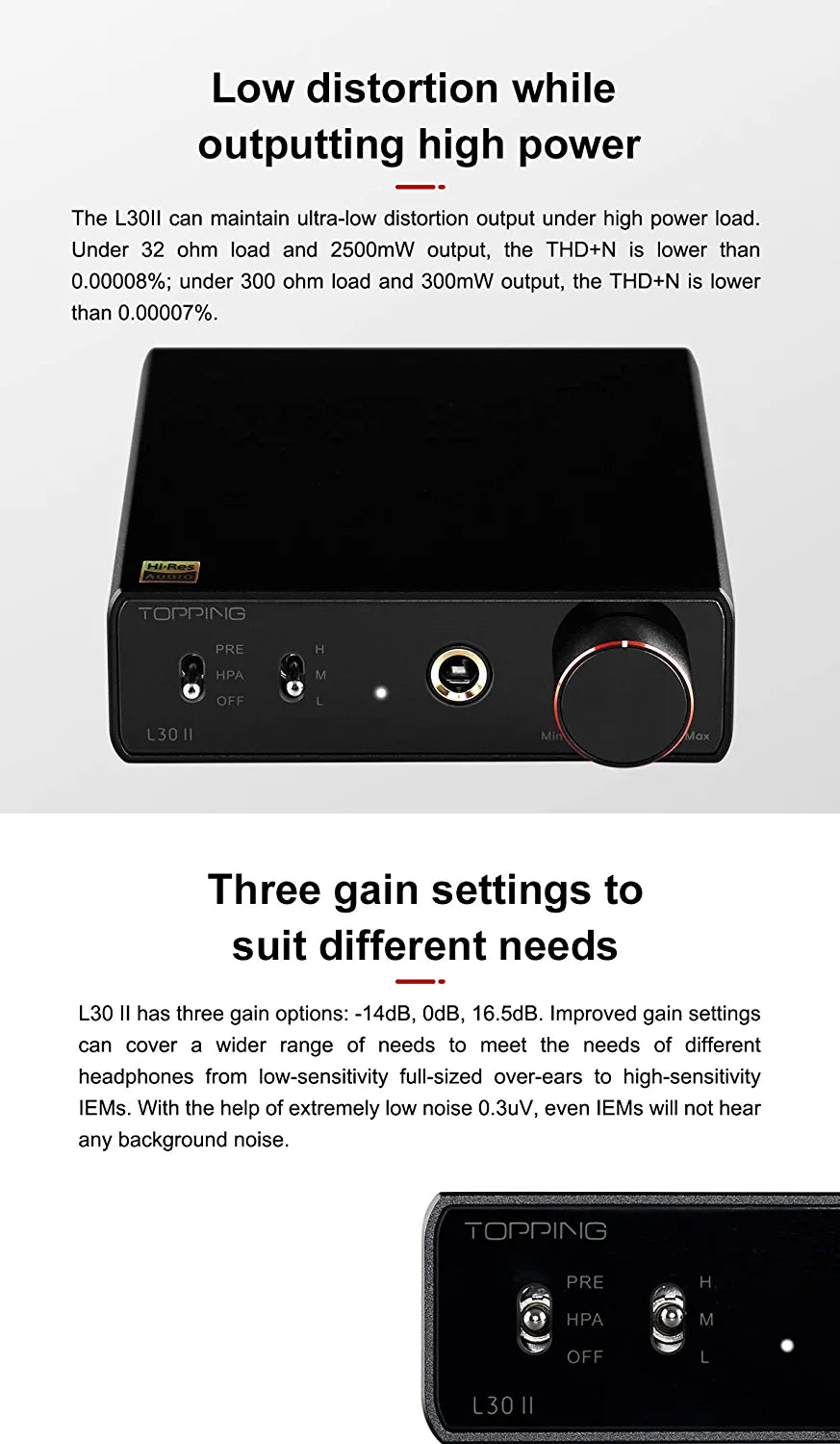 TOPPING [New Version] L30 Mini HiFi Amp Audio Hi-Res Headphone Amplifier NFCA Preamplifier (Sliver)