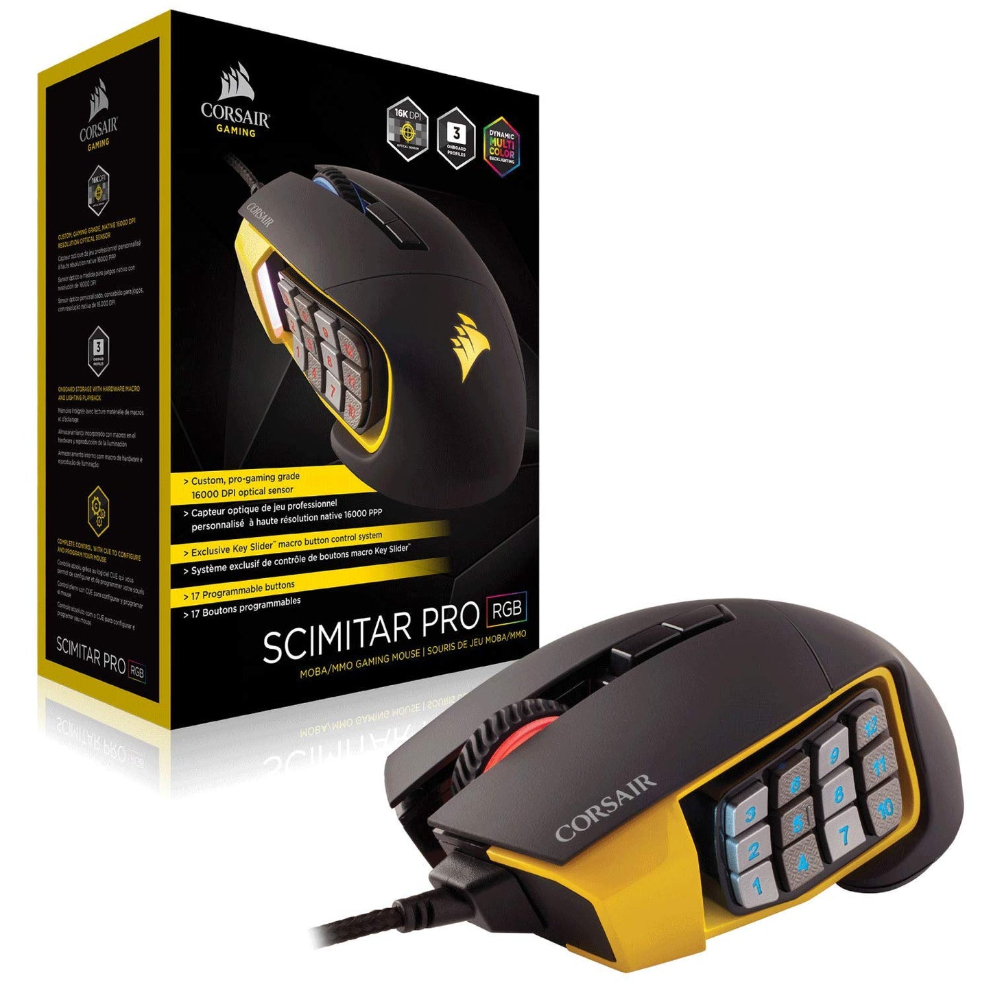 Corsair Scimitar Pro RGB - MMO Gaming Mouse - 16,000 DPI Optical Sensor - 12 Programmable Side Buttons - Yellow, Model Number: CH-9304011-NA