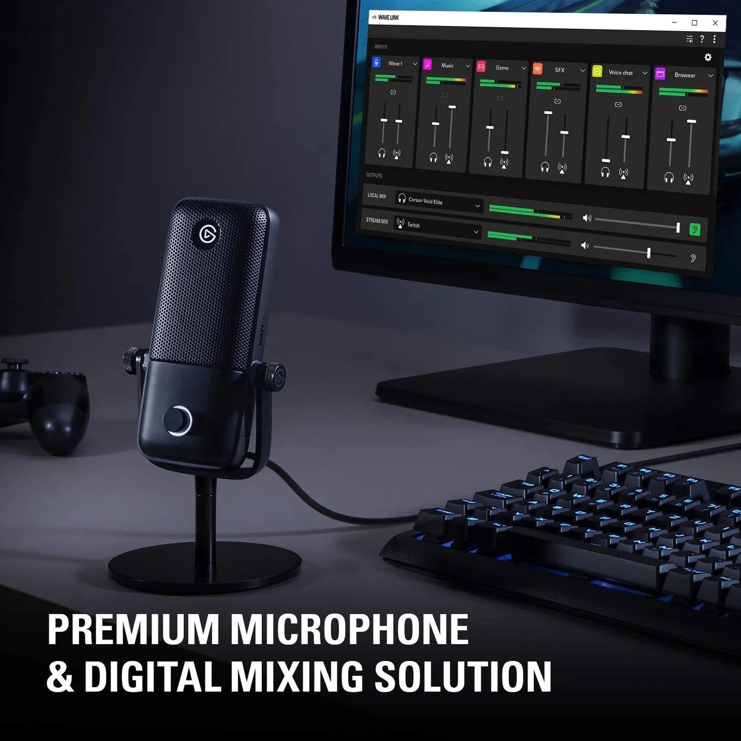 Elgato Wave:1 - Premium Cardioid USB Condenser Microphone for Streaming, Gaming, Home Office, Free Mixer Software, Sound Effect Plugins, Anti-Distortion, Plug & Play, Mac/PC, Stream Deck compatible